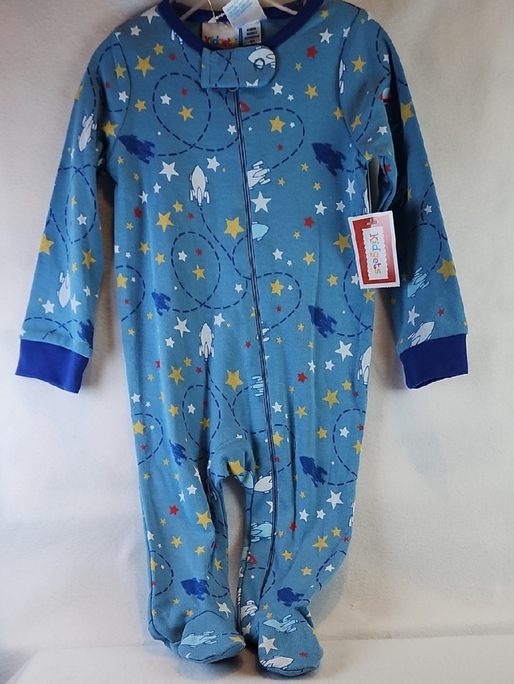 Kidgets Blue Rocket & Star Print Footed One-Piece light Weighted Pajamas